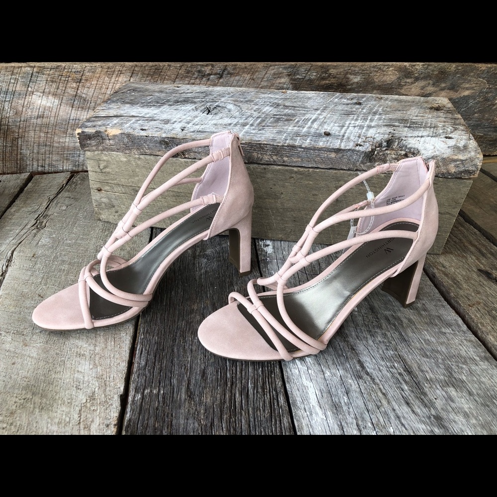 Blush Strappy Sandals W/Cute Rectangular Heels 11m - image 4